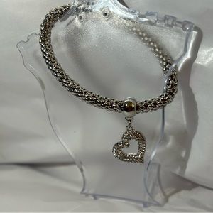 NEW Fashion Heart Silver-Tone Faux Rhinestones Woven Popcorn Elastic Bracelet